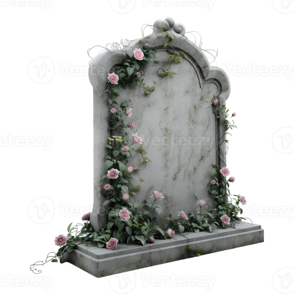 AI generated Stone With Flowers on It for Grave on Transparent background - Ai Generated png