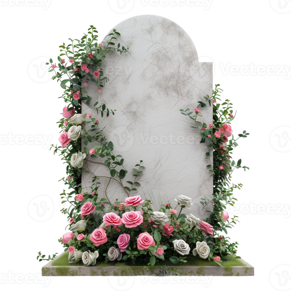 AI generated Stone With Flowers on It for Grave on Transparent background - Ai Generated png