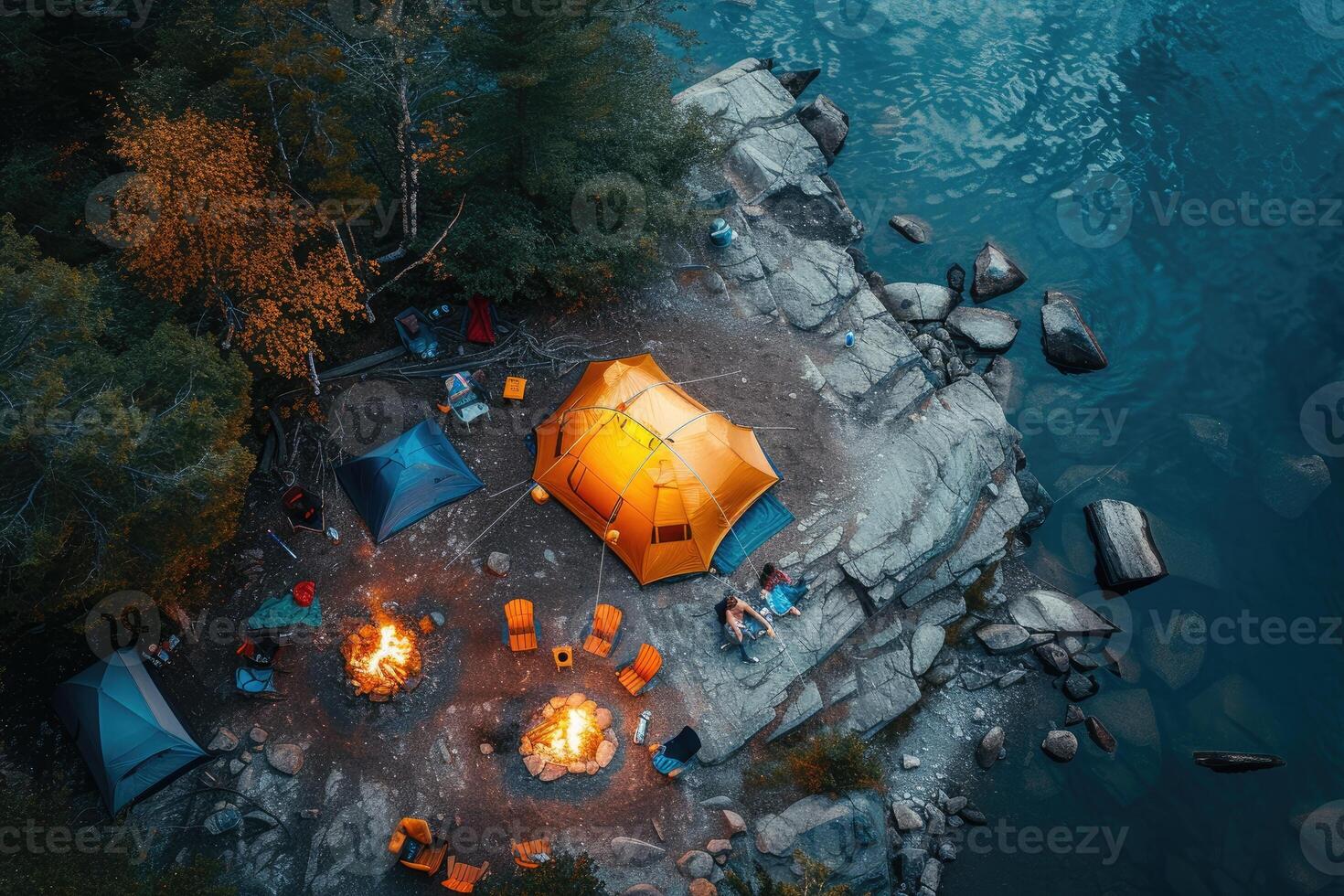 AI generated Camping freedom in the nature and having fun with spring wild flowers view photo