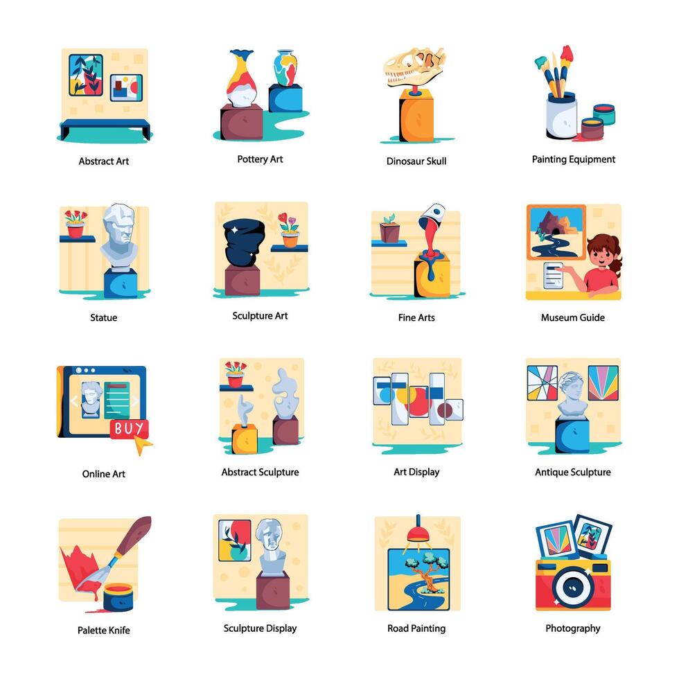 Trendy Flat Icons Depicting Art Museum vector