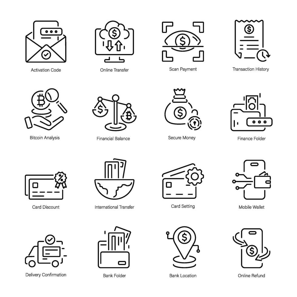 Collection of Internet Banking Line Style Icons vector