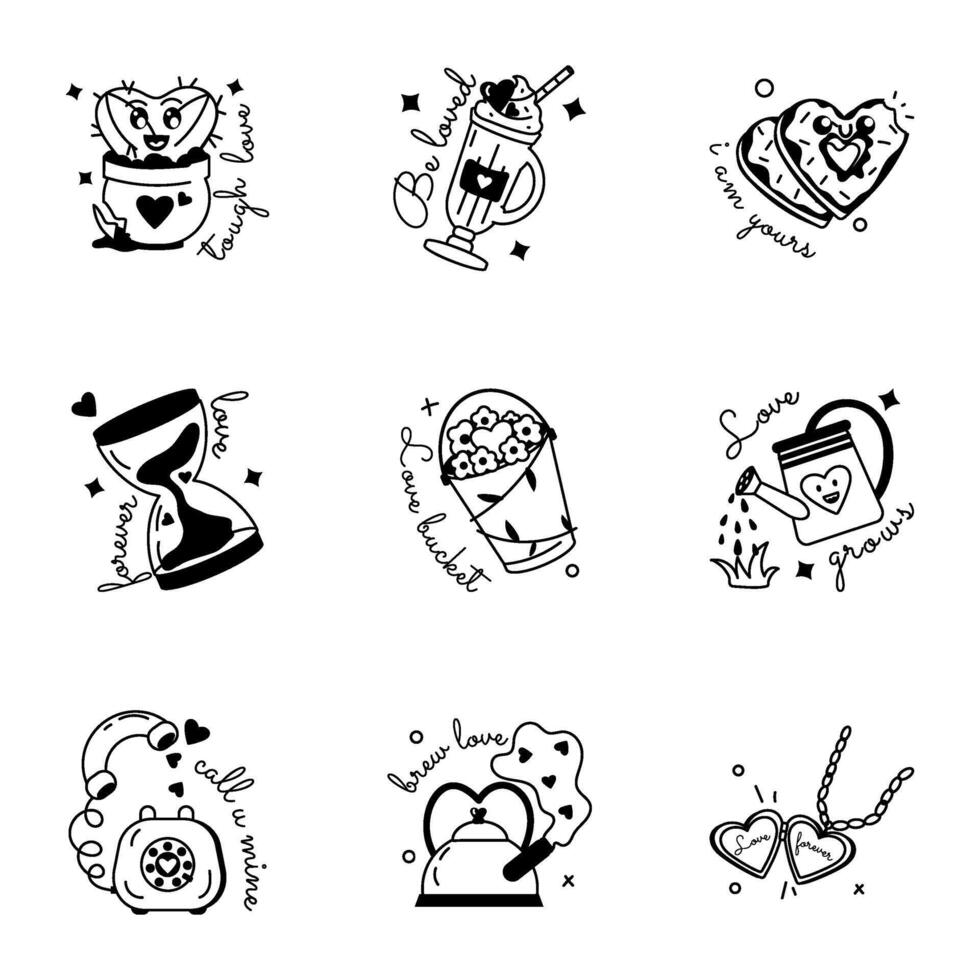 Handy Set of Love Embraces Glyph Stickers vector
