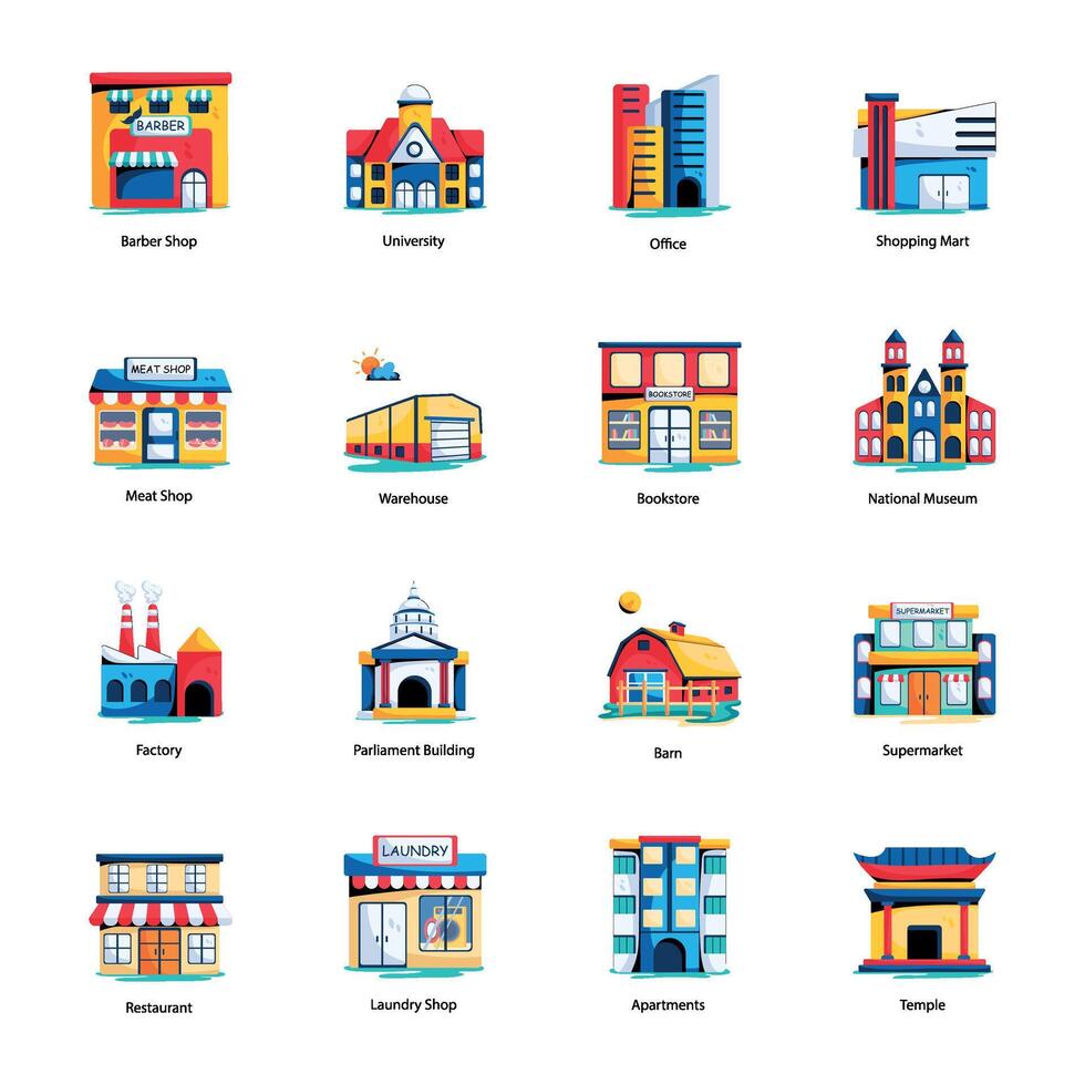 Collection of Flat Style Architecture Icons vector