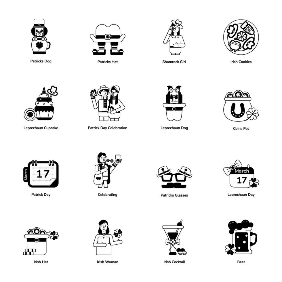 Set of St Patrick's Day Glyph Icons vector