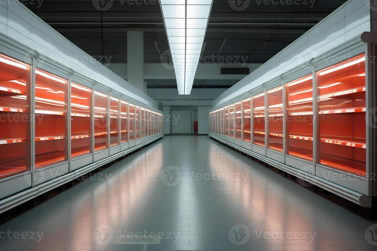 AI generated empty supermarket aisle photo