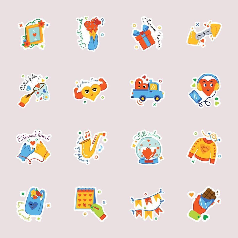 Modern Set of Love Celebration Flat Stickers vector