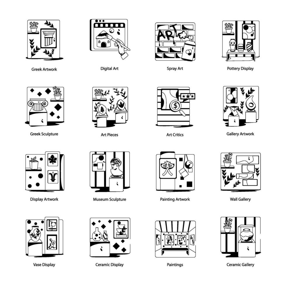 Collection of Art Studio Glyph Icons vector