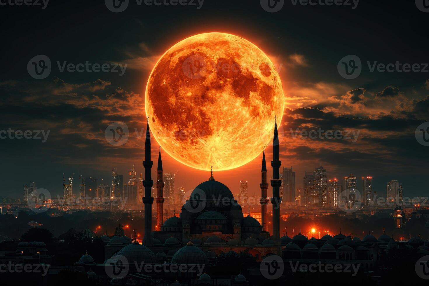 AI generated islamic greeting card for Ramadan kareem or ied mubarak background photo