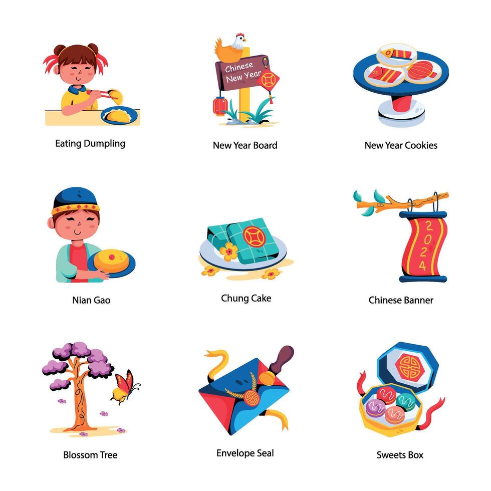 Set of Chinese Heritage Flat Icons vector