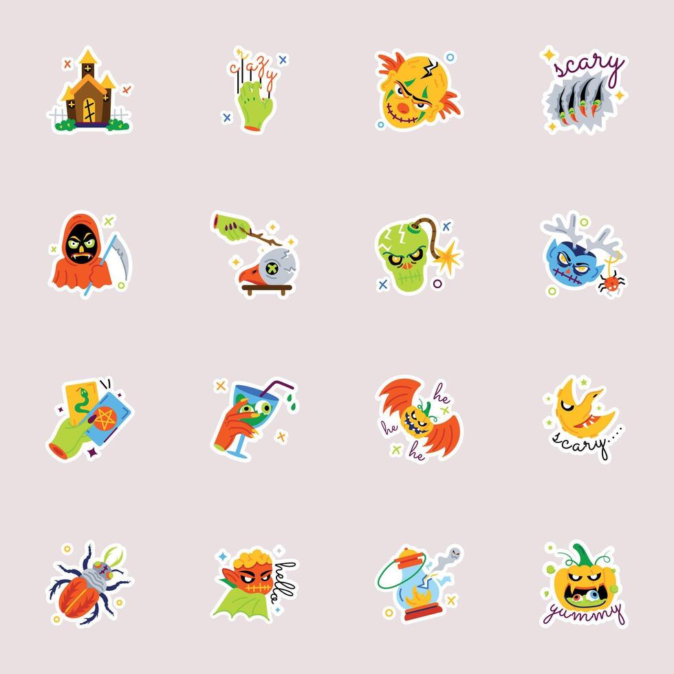 Halloween Sticker Set in Flat Style vector