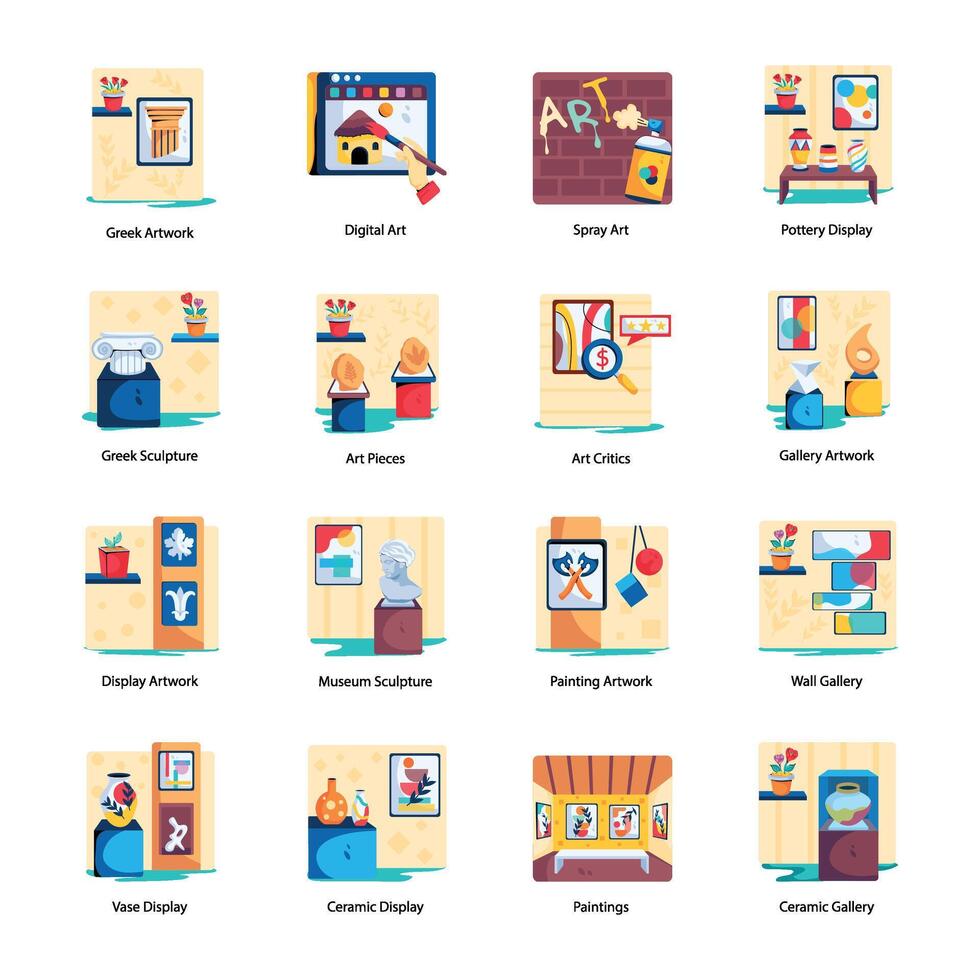 Collection of Art Studio Flat Icons vector