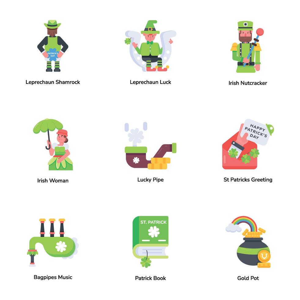 Bundle of Flat Style Lucky Day Icons vector