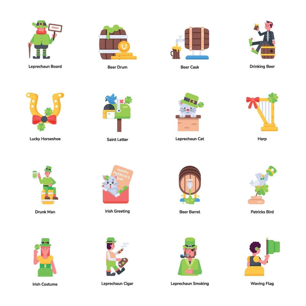 Flat Style Icons Depicting Irish Good Luck Day vector