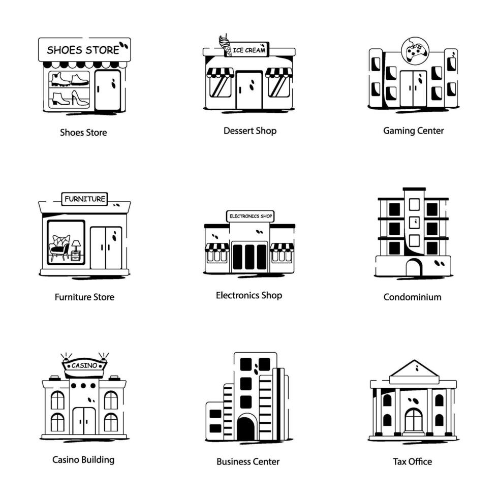 Bundle of Building Frontage Glyph Icons vector