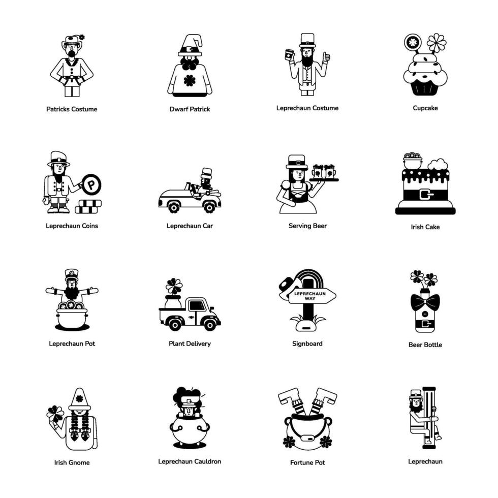 Collection of Leprechaun Celebration Glyph Icons vector