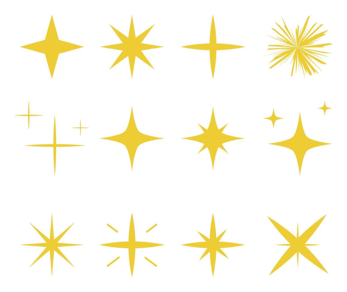 Vector set of stars, shining stars stencil, isolated stars on white background, vector stars clipart