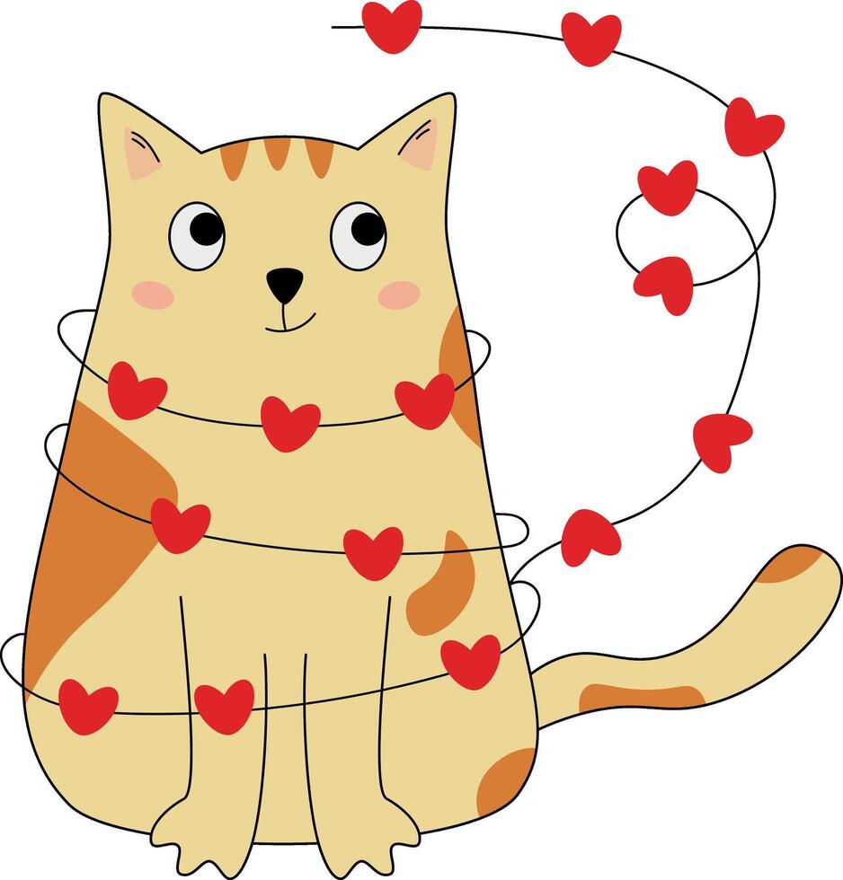 Vector clipart, cat in hearts, garland of hearts