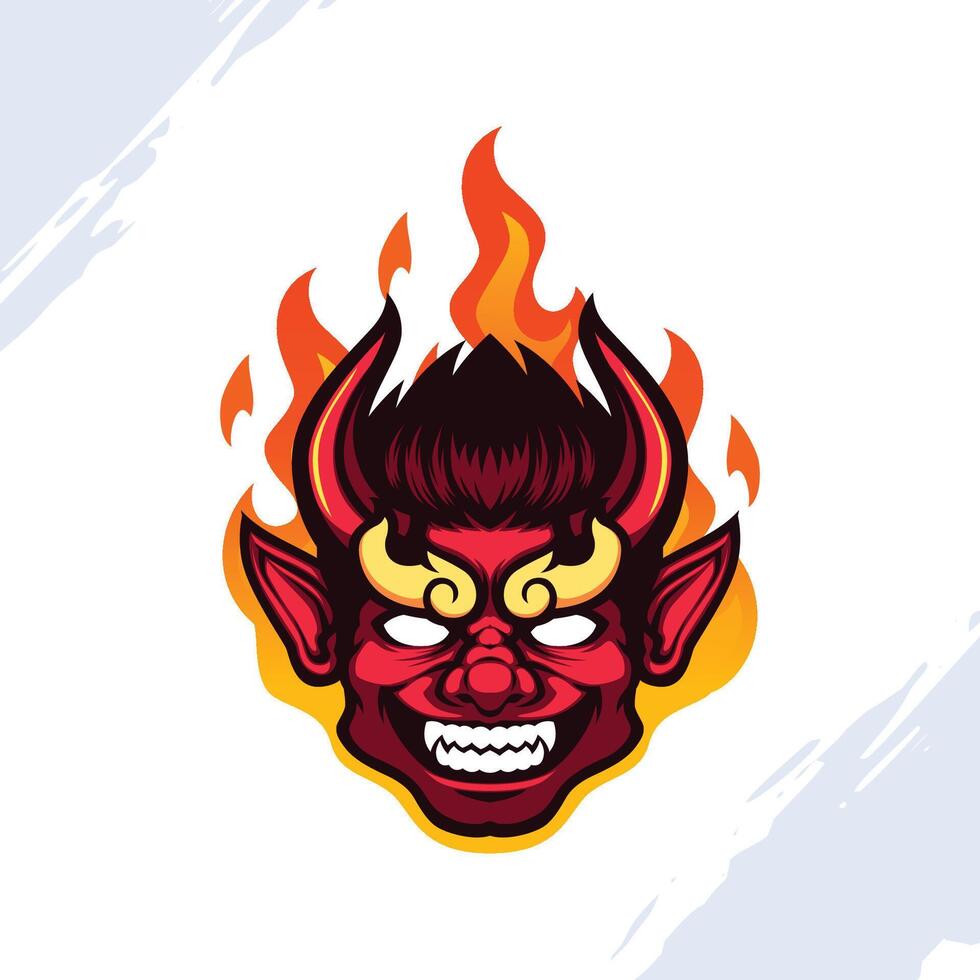 Red Horned Devil Head with Flaming Background vector
