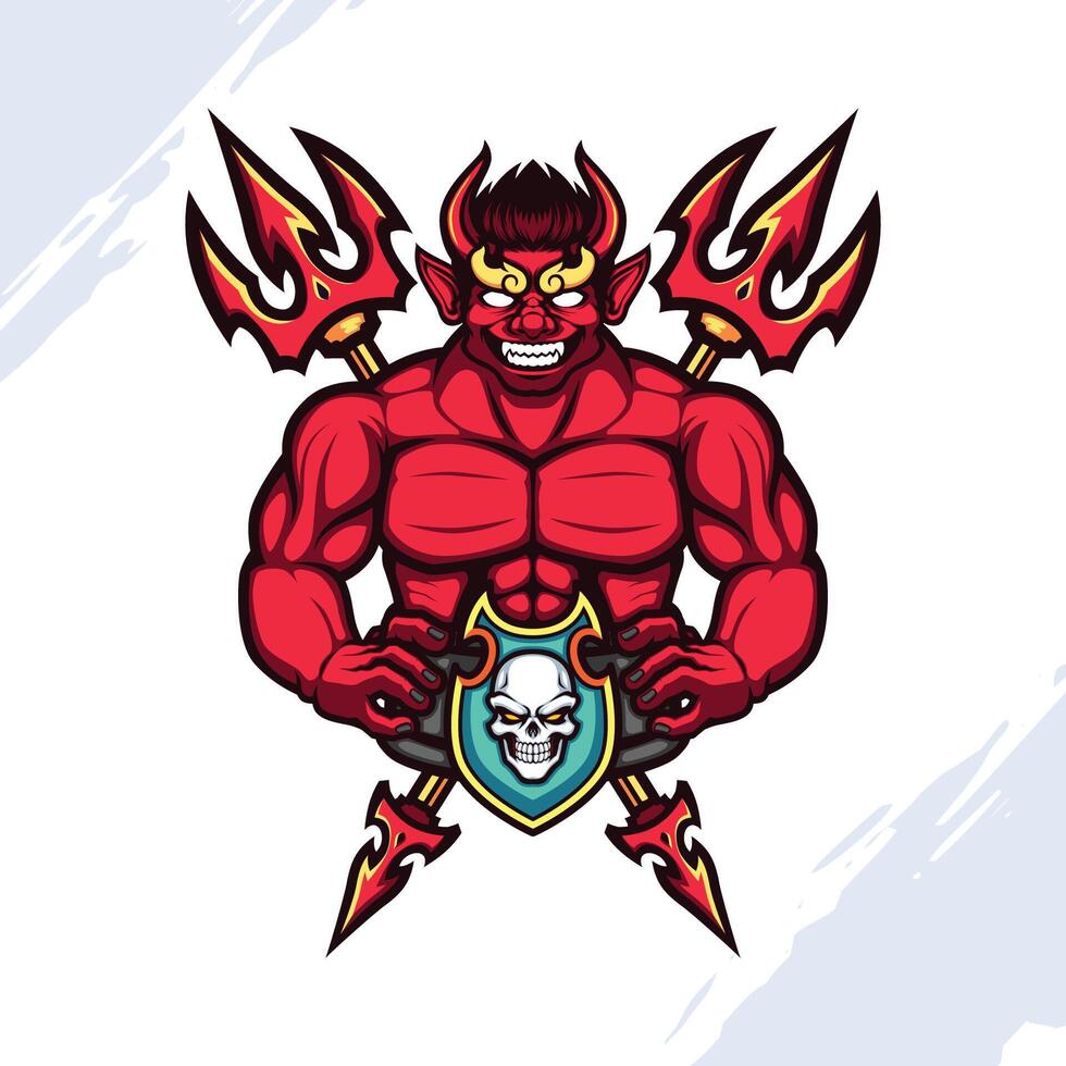 Red Horned Creatures, Guardians of Hell with Crossed Trident vector