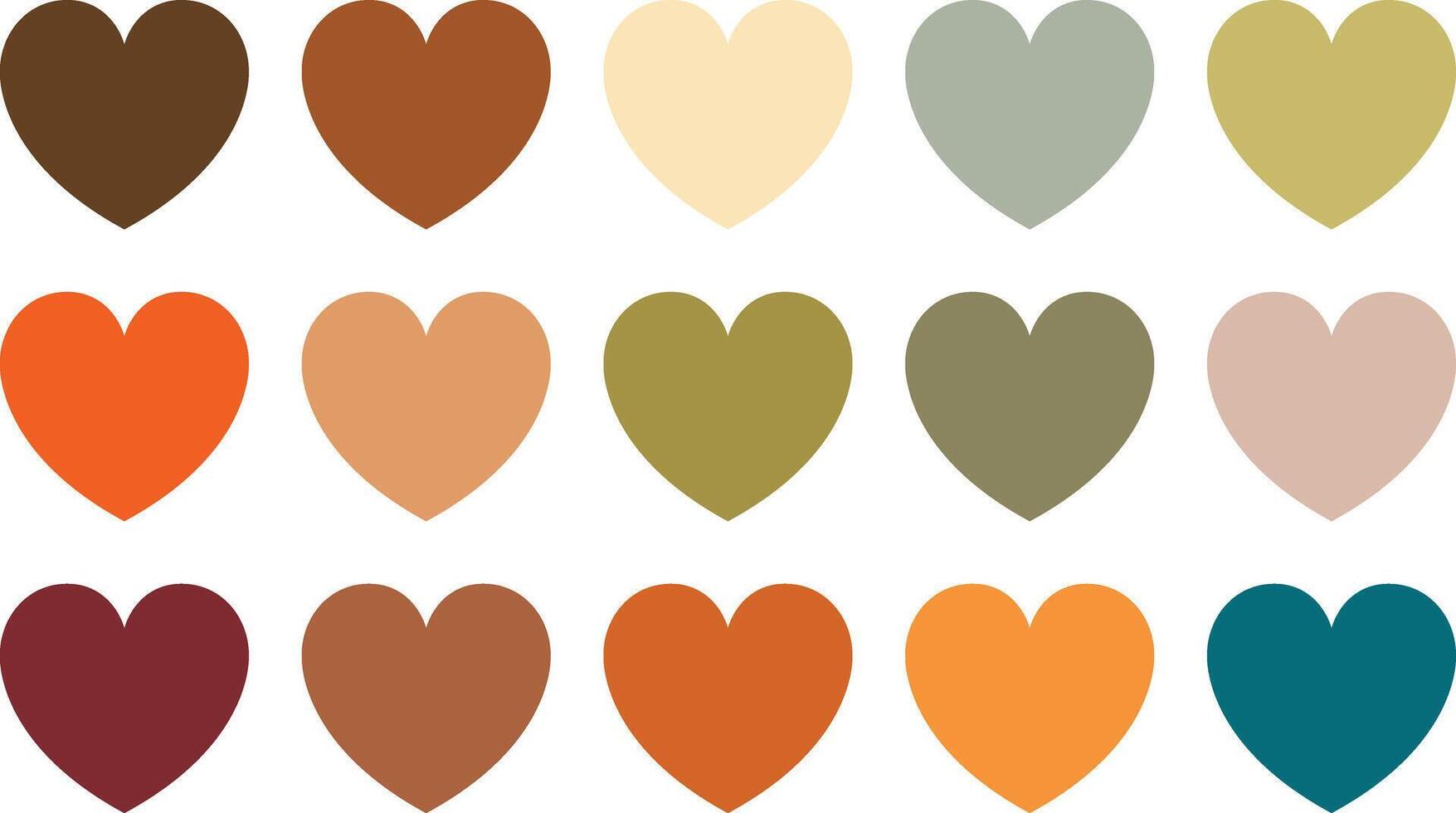 conjunto de terroso tonos de colores corazones. grupo de corazón íconos en diferente terroso tonos color sombras vector