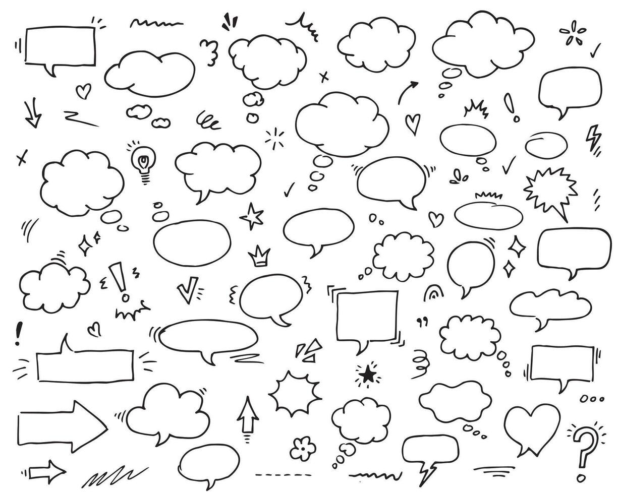 Hand drawn sketch elements speech bubble. Underline emphasis arrow shape set hand drawn doodle brush stroke highlight. vector