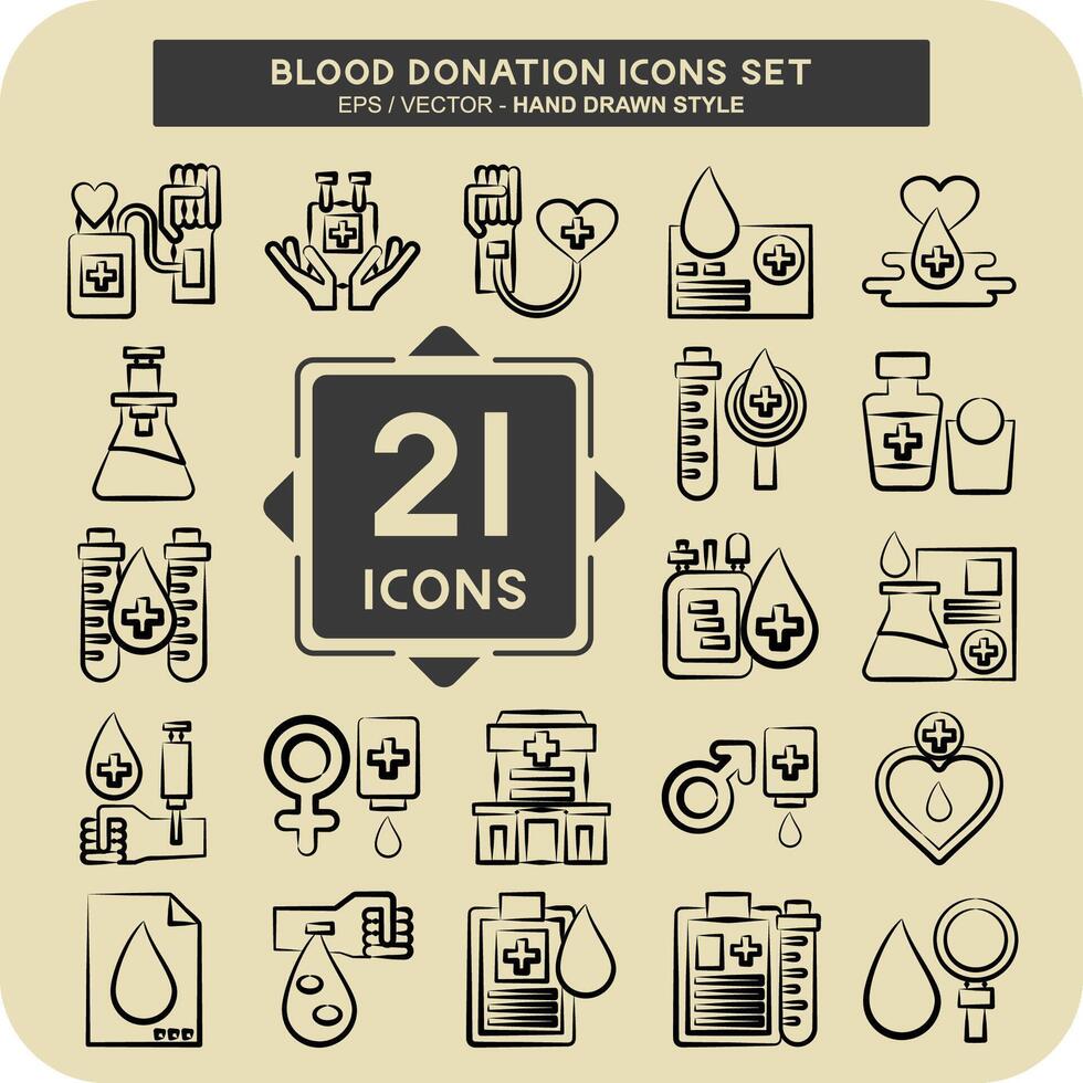 icono conjunto sangre donación. relacionado a humanidad símbolo. mano dibujado estilo. sencillo diseño editable. sencillo ilustración vector