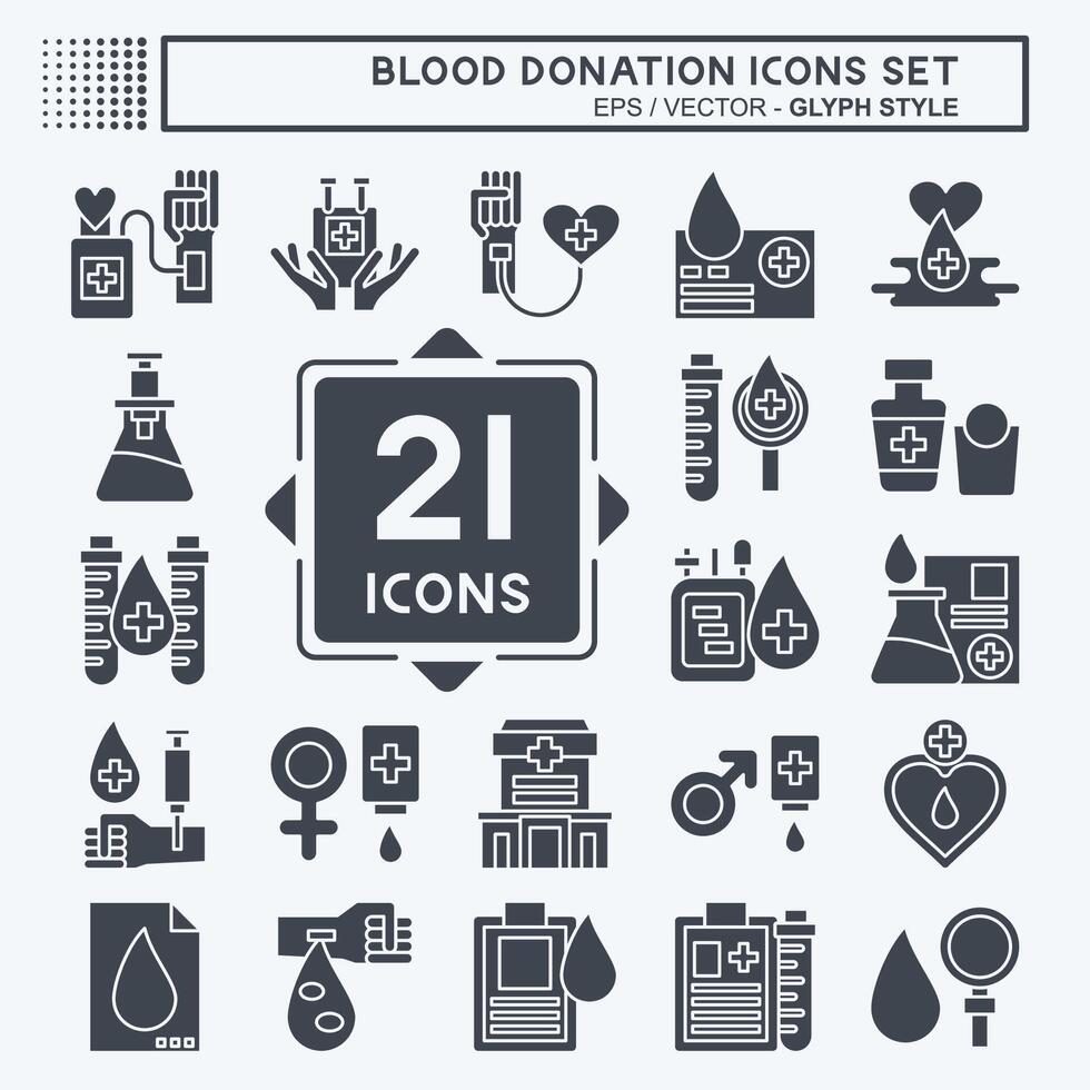 Icon Set Blood Donation. related to Humanity symbol. glyph style. simple design editable. simple illustration vector