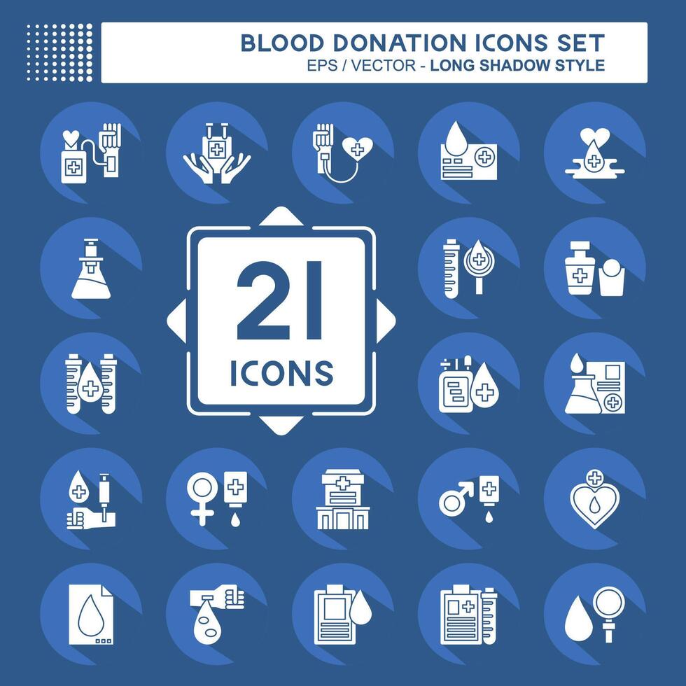 Icon Set Blood Donation. related to Humanity symbol. long shadow style. simple design editable. simple illustration vector