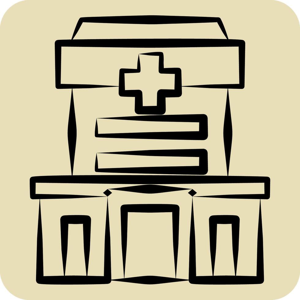 Icon Hospital. related to Blood Donation symbol. hand drawn style. simple design editable. simple illustration vector