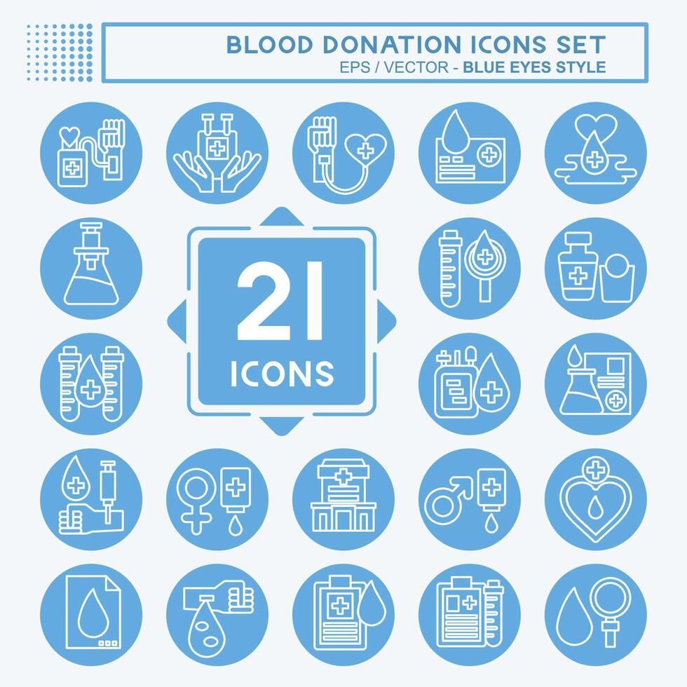 Icon Set Blood Donation. related to Humanity symbol. blue eyes style. simple design editable. simple illustration vector