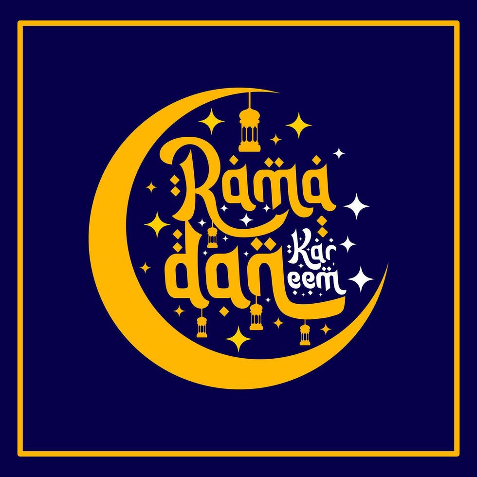 Ramadán kareem tipográfico diseño en azul antecedentes. vector