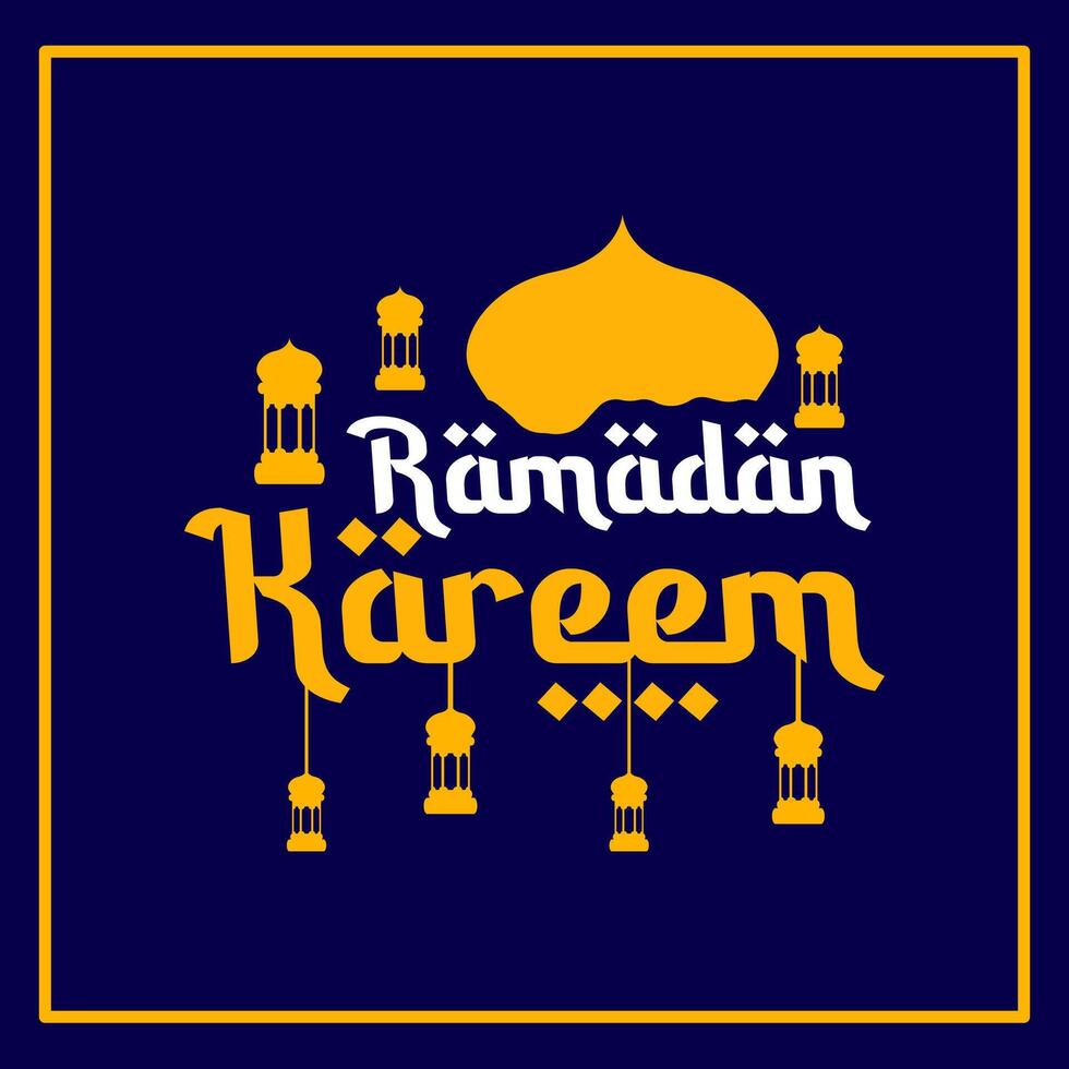 Ramadán kareem tipográfico diseño en azul antecedentes. vector