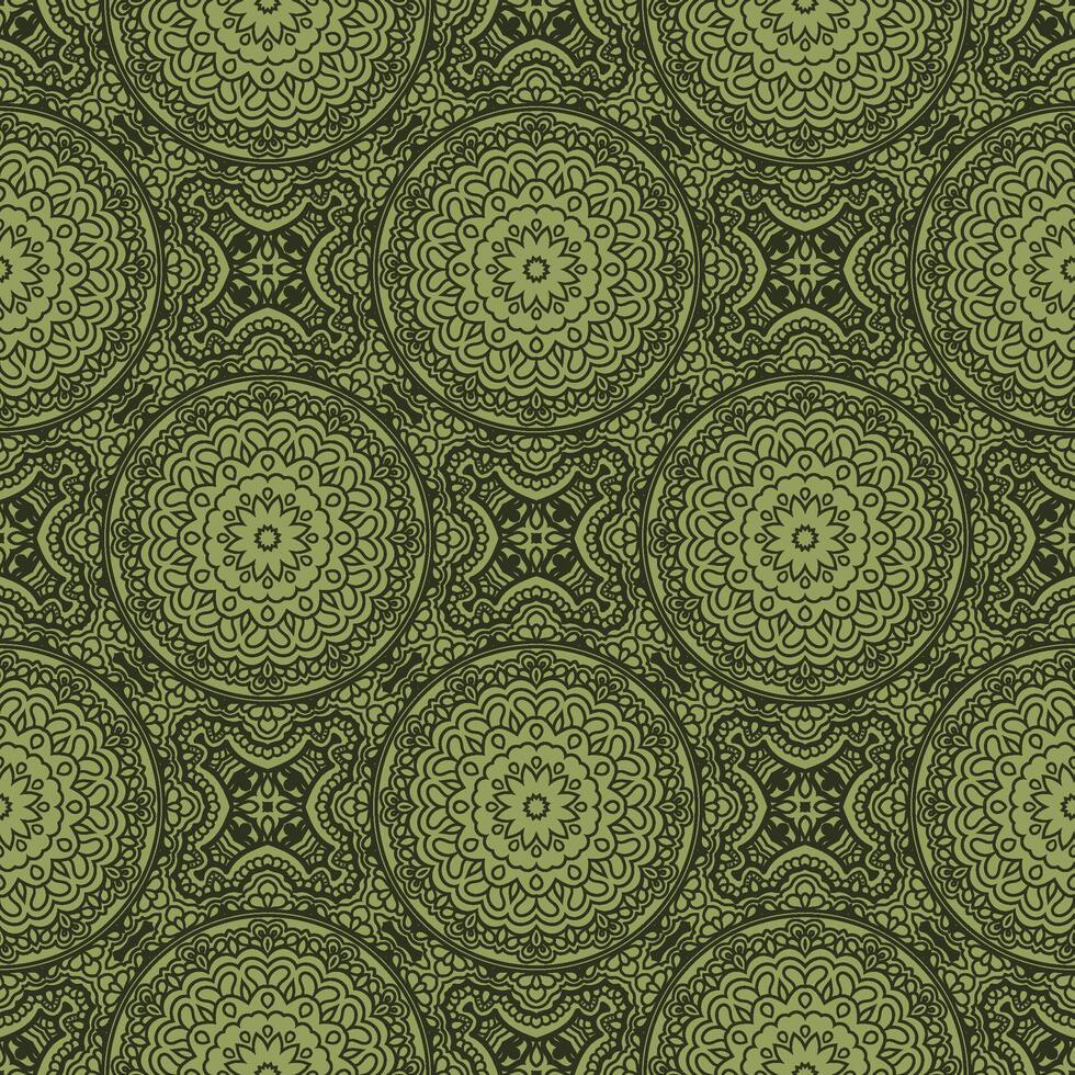 Abstract Mandala Seamless Pattern in Green Background vector