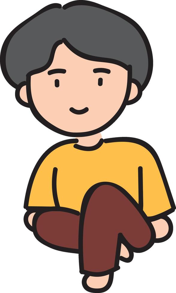 a cartoon boy sitting down with his hands on his knees vector