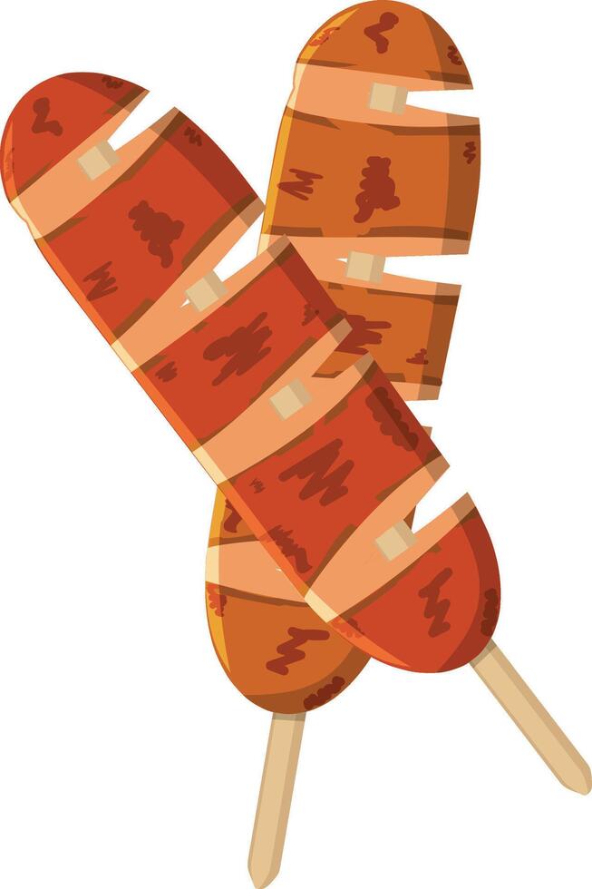 two hot dogs on sticks with a white background vector
