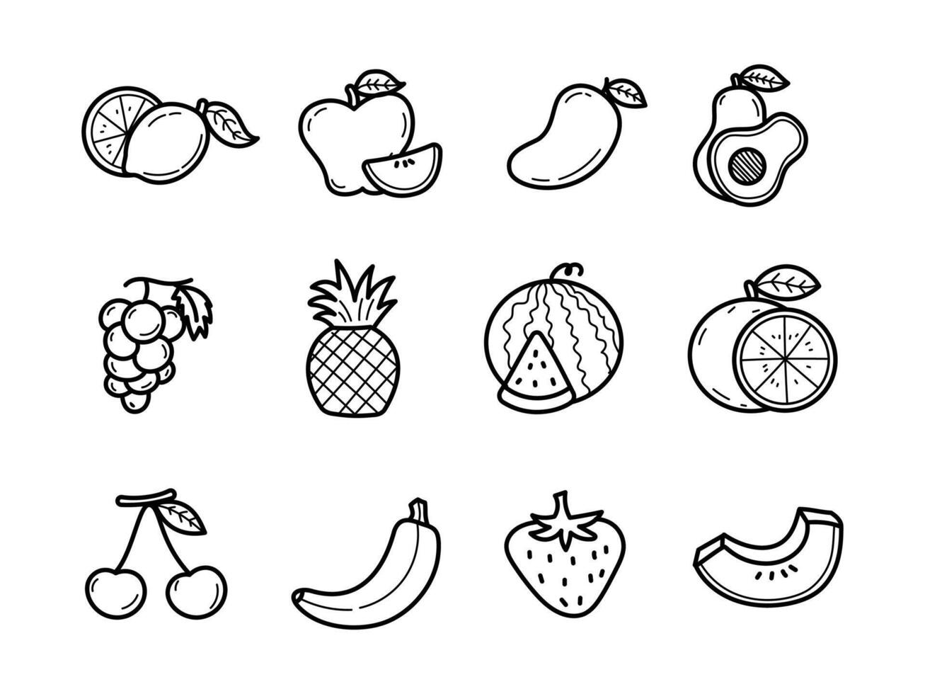 Set of fruit doodles with cute hand drawn style isolated on white background vector
