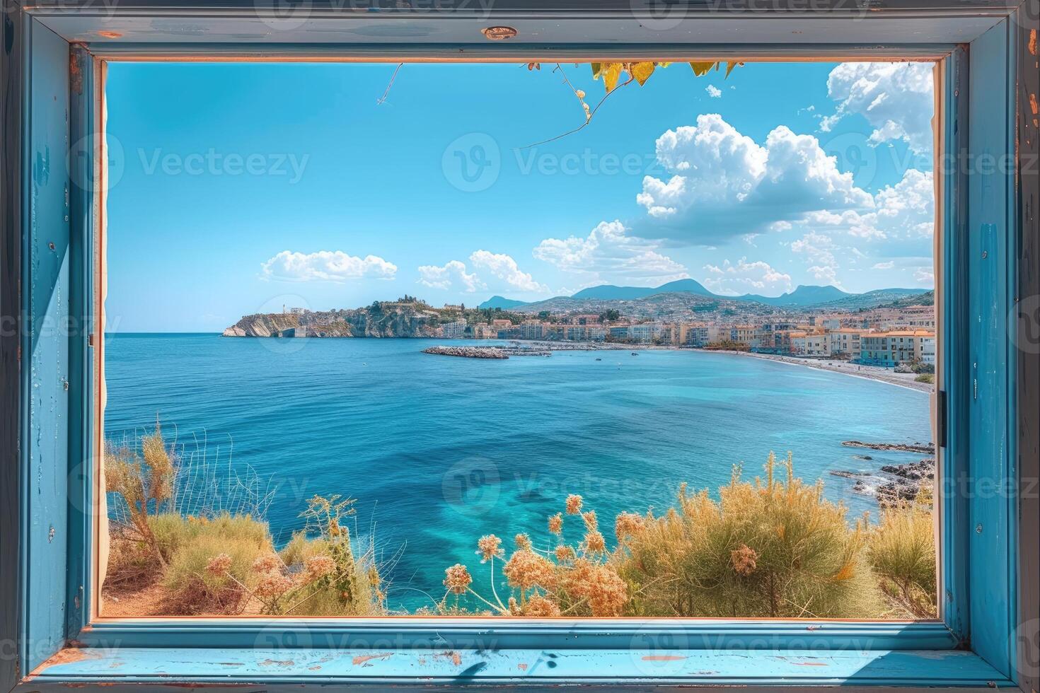 ai generado panorámico demostración de un marina con azul cielo encima luces de sol profesional fotografía foto