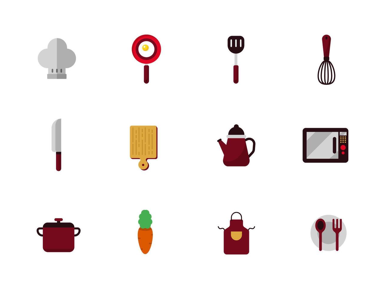 Set of cooking and kitchen icons in flat style on a white background vector