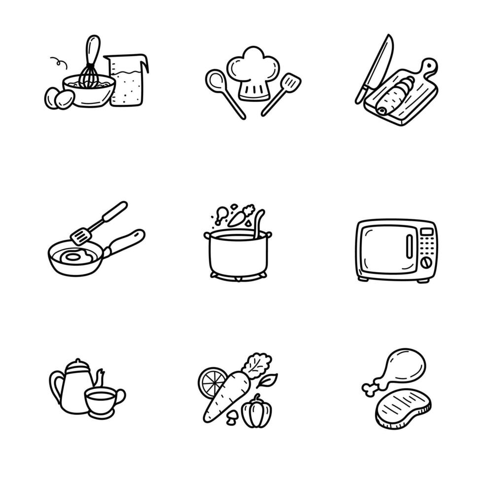 Set of cooking doodle vector illustation on a white background. Hand-drawn cooking doodle vector