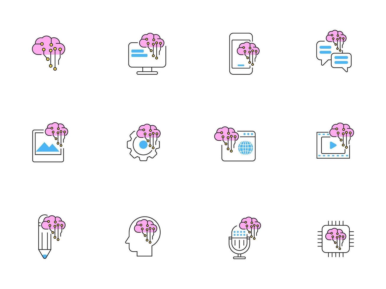 Set of AI icons with colorful design on white background vector