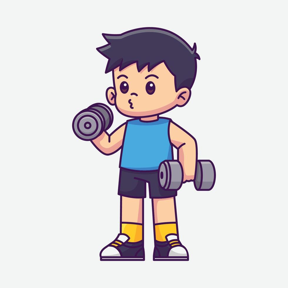 Cute boy doing exercise cartoon character vector