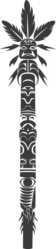 AI generated Silhouette Indian tribal wooden pole black color only vector