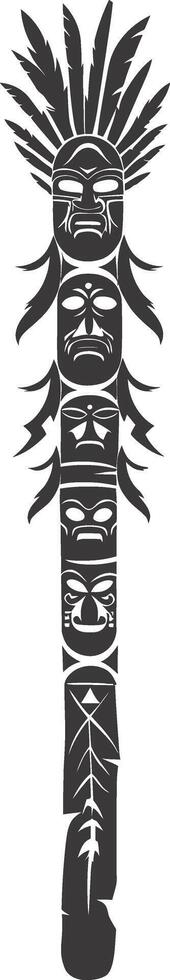 AI generated Silhouette Indian tribal wooden pole black color only vector
