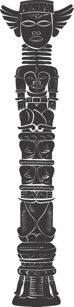 AI generated Silhouette Indian tribal wooden pole black color only vector