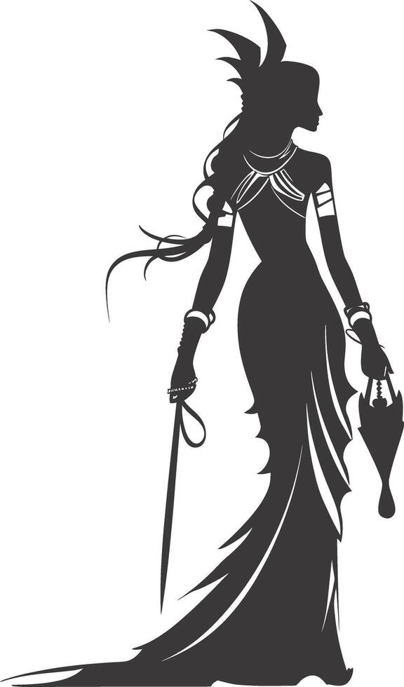 AI generated Silhouette Female Pharaoh the egypt Mythical Creature black color only vector