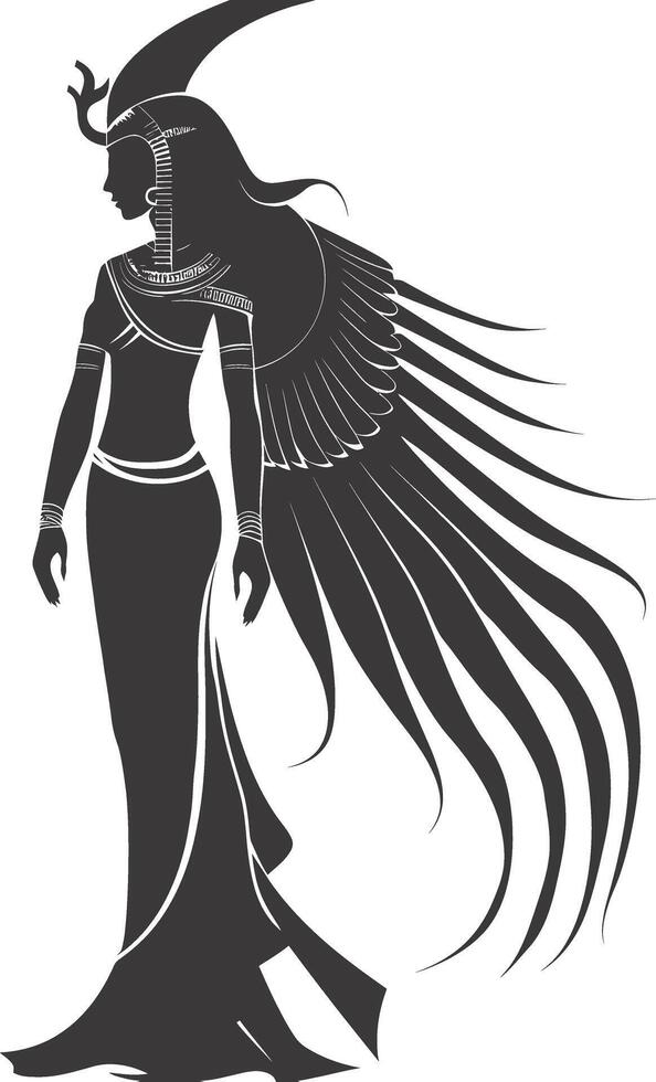 AI generated Silhouette Female Pharaoh the egypt Mythical Creature black color only vector