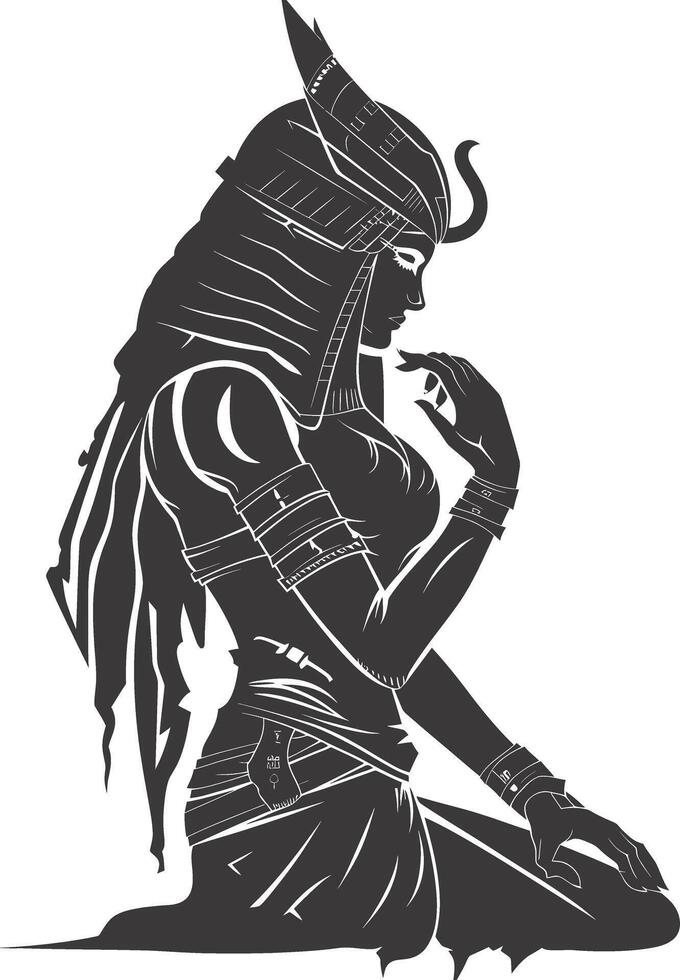 AI generated Silhouette Female Pharaoh the egypt Mythical Creature black color only vector