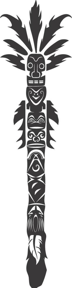 AI generated Silhouette Indian tribal wooden pole black color only vector