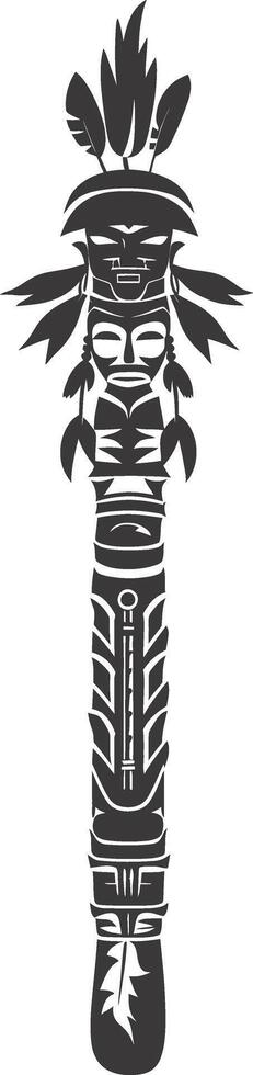 AI generated Silhouette Indian tribal wooden pole black color only vector