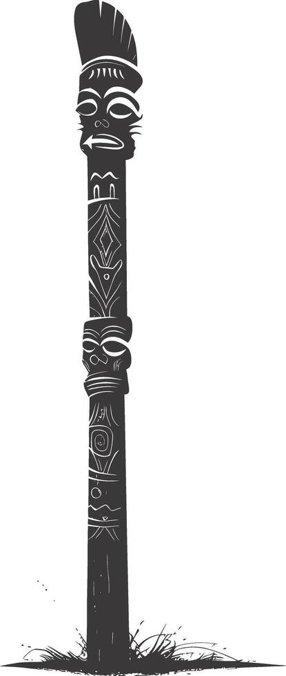 AI generated Silhouette Indian tribal wooden pole black color only vector